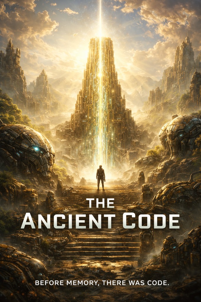 The Ancient Code — a golden spire of stone and light above ancient steps.